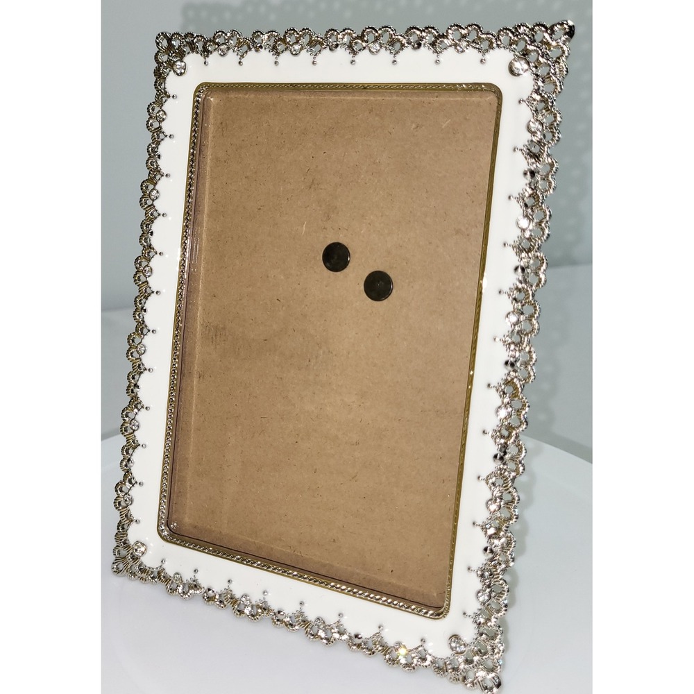 Photo Picture Frame 5x7 White Silver Ornate Rhinestone Filigree Elegant Glam
